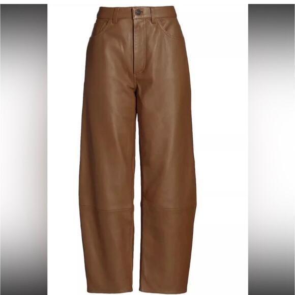 Citizens Of Humanity Calista Curve Leather Pants Size 26 Camel Barrel Leg - Picture 2 of 15